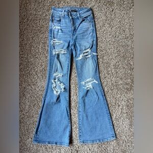 American Eagle Outfitters Light Blue Distressed Flare Jeans